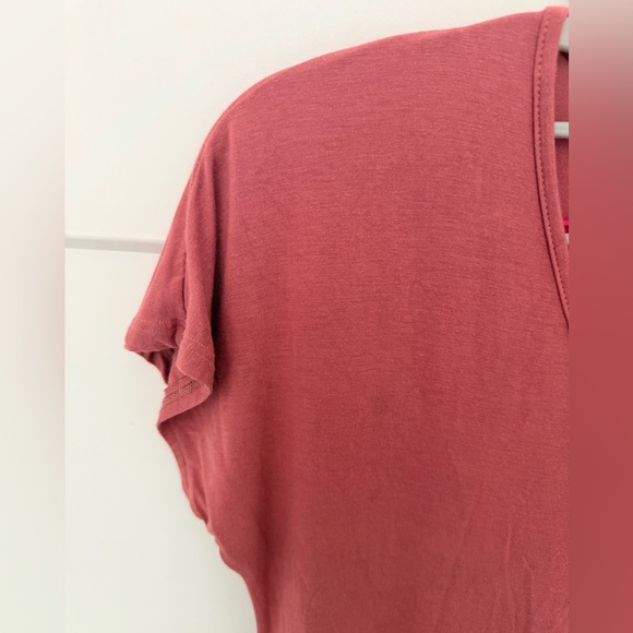 Jolie Dusty Rose Maxi T-Shirt Dress V-Neck Side Slit Made in USA Midi Dress - Picture 2 of 9